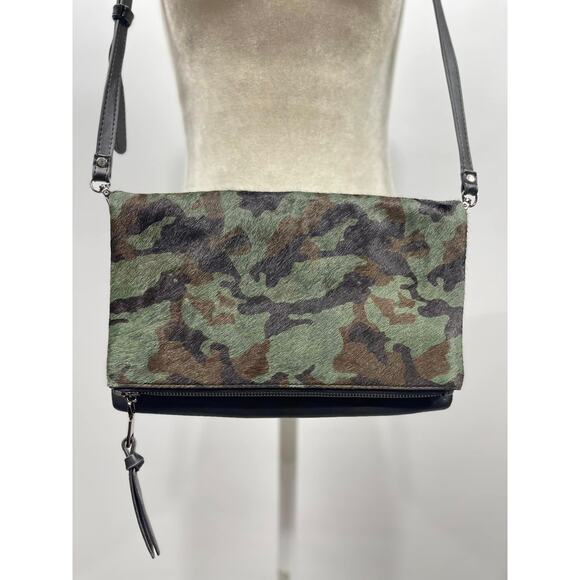 Moda Luxe Cowhide Camo and Faux‎ Black Leather Foldover Crossbody - Picture 2 of 5
